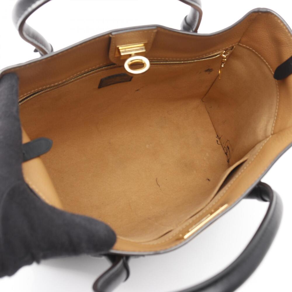 Louis Vuitton On Handbag Side Black Leather Monogram Canvas Brown My